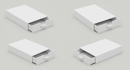 Four identical white boxes with partially open drawers arranged in a grid.