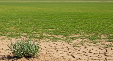 Resilient Plant Thriving Amidst Drought-Stricken Field: A Testament to Nature's Strength and Adaptation