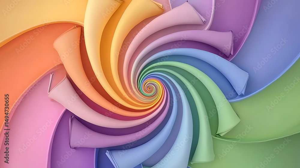 Poster vibrant spiral colors in abstract design creating a dynamic visual flow of soft pastel tones