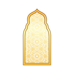 Golden Muslim Ramadan decorative oriental arch, vector traditional Islamic window or gate door shape, arabesque pattern