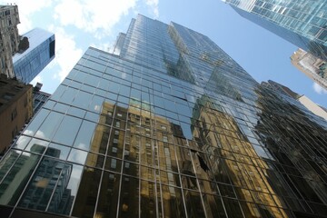 Fototapeta premium Executive office skyscraper wrapped in mirrored panels