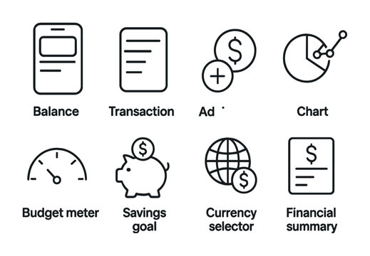 Finance and accounting icons set – outline, linear, budgeting and money tools