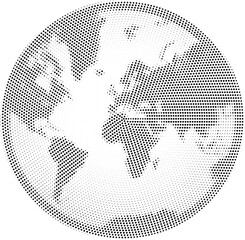 World map, halftone dotted style. Retro comic style image. Vector
