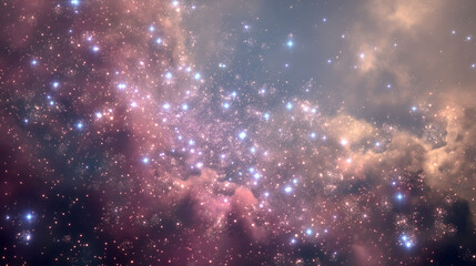 Obraz premium Detailed 3d rendering of celestial cluster featuring stars in various hues embedded in hazy region of colorful cosmic gas and dust