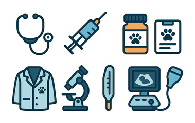 Veterinary and pet care icons set – outline, line, medical and animal symbols