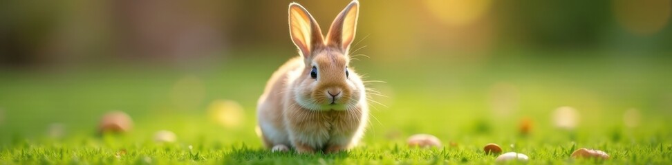 Fototapeta premium Small Netherland Dwarf rabbit, fluffy fur, alert ears, bunny rabbit, companion animal