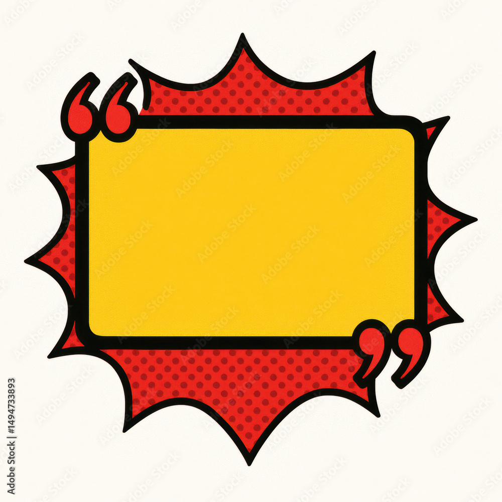 Poster yellow speech bubble red comic style pop art blank quote template retro frame empty text box bold ou