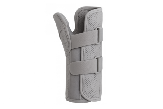 Gray wrist brace featuring adjustable straps for support