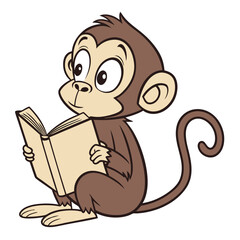 Male monkey child is sitting carrying a book learn. Adobe Illustrator Artwork