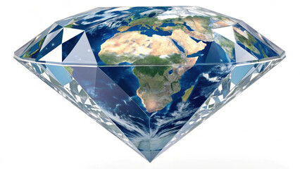 Obraz premium Diamond shaped Earth illustration with continents visible, symbolizing global prosperity, wealth, and environmental value, with high fidelity, vibrant, and creative concept