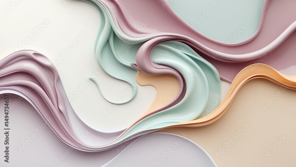 Poster pastel fluid art background with wavy abstract shapes and smooth texture