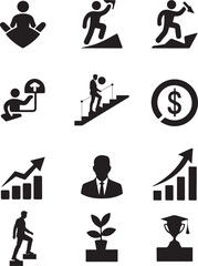 vector silhouette of Success, stock, advancement, career, profit, Growth, climb, evolution, performance icon or symbols