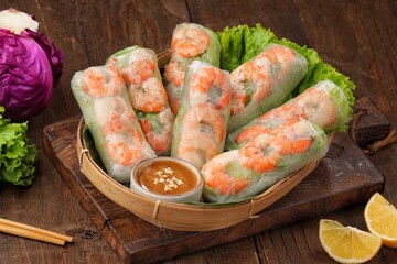 Gỏi cuốn, Vietnamese spring rolls, summer spring rolls, or salad spring rolls, a traditional...