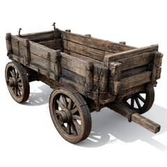 Antique wooden cart with aged appearance.  Detailed view of the wagon's  construction