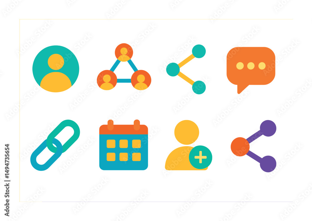 Poster colorful communication and networking icons for digital design and media