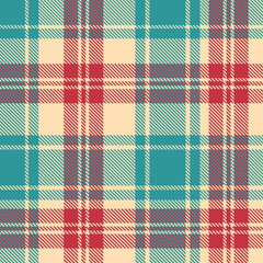 Festive Teal, Red, and Cream seamless plaid pattern background for textile design .Perfect for textile or print design. vector illustration.