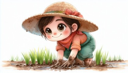 Child gardening adventure farm field illustration outdoor close-up nature and growth concept