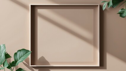 Minimalist Frame Mockup with Plant Decor and Natural Light Shadows