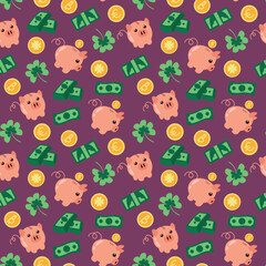 Piggy Bank and Money Seamless Pattern. Endless pattern for your design	