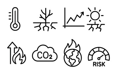Climate change outline icons set – flat, linear, global warming and eco symbols