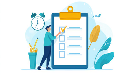 Modern office checklist completion in a productive digital environment