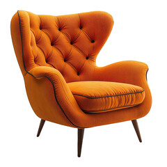 Orange Velvet Armchair on transparent background
