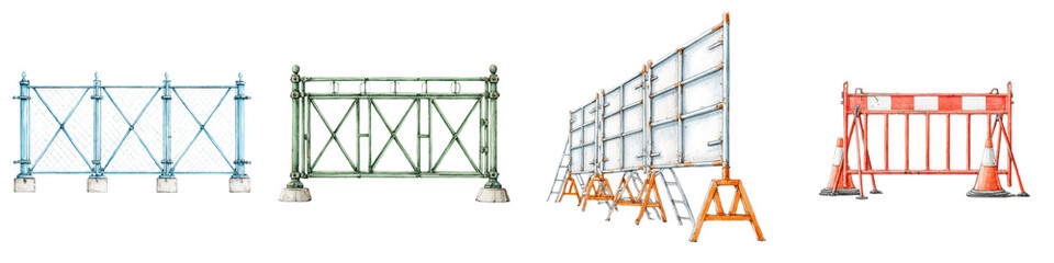 A collection of various scaffolding ladders and construction equipment used for building projects and maintenance work  long title This image