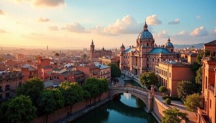 Fototapeta premium Sun-drenched Seville cityscape, iconic architecture , skyline, Moorish, sun