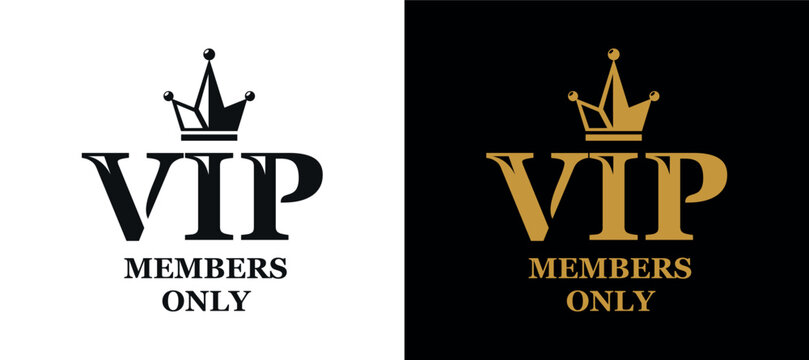 VIP members only logo for business card, label, badge. Vector template on transparent and dark backround