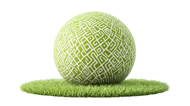 A beautiful football with patterns placed on field on transparent background