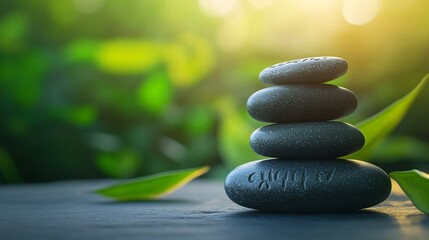 Serene Stacked Zen Stones in Peaceful Nature Background Promoting Calm and Tranquility