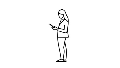 Fototapeta premium Minimal illustration of woman using smartphone – digital lifestyle, mobile communication concept