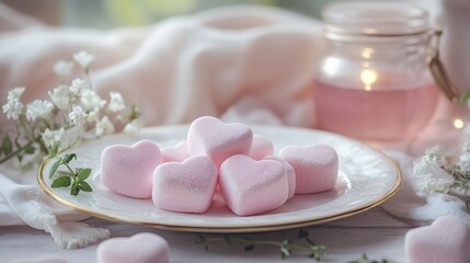 Delightful Pink Heart-Shaped Marshmallows on Elegant Plate Romantic Sweet Treats Dessert Candy Valentines Day