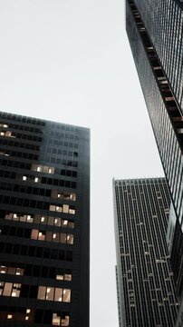 View looking up at high rise buildings
