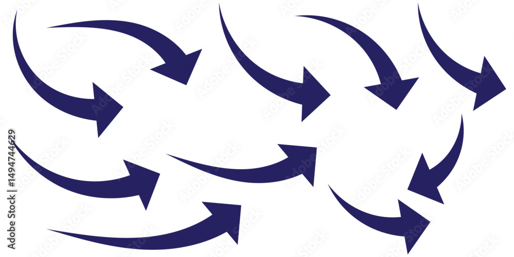 Poster set of long blue curve arrow icon vector . blue curve arrow icon set. long arrow icon set. curve arr