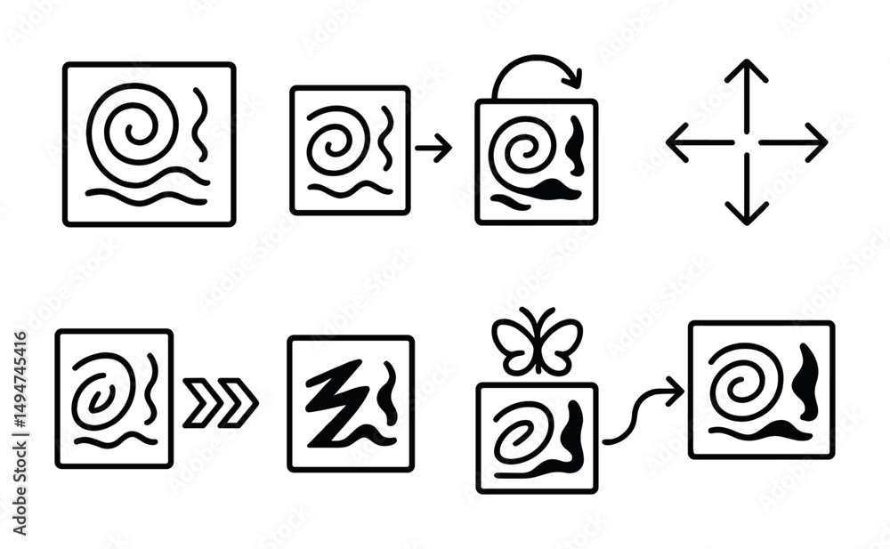Poster workflow linear icons set – process, outline, organization symbols for productivity