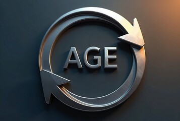 Circular Arrows Surrounding the Word AGE, Representing the Continuous Cycle of Time and Aging  
