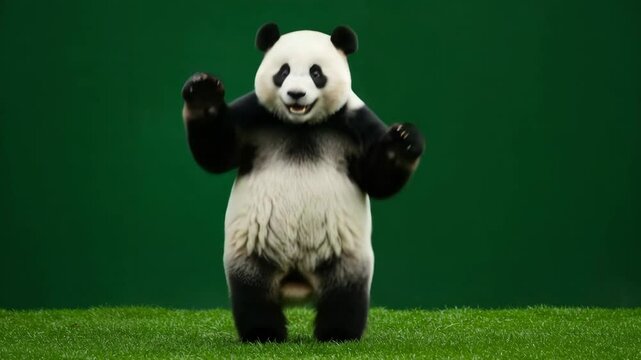 Panda Dancing on Green Screen - A happy giant panda stands on its hind legs
