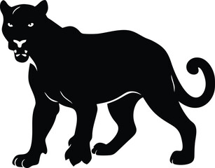 Striking Black Panther Silhouette in Stance: Dynamic Feline Illustration for Design and Decoration, Isolated on White Background.                     
