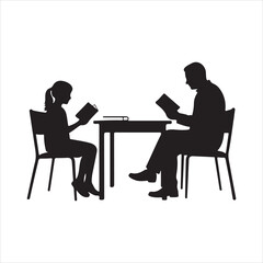 Father teaching child silhouette vector illustration