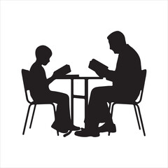 Father teaching child silhouette vector illustration