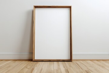 Empty Wooden Frame on Light Wooden Floor Against White Wall