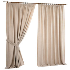 Beige curtains isolated on white background