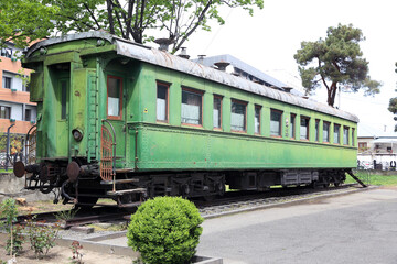 Stalin armored  train wagon in garden of Gori museum. GORI, GEORGIA - MAY 1: Stalin's personal wagon is seen in a museum dedicated to the russian dictator in his birthplace town