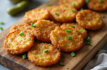 Deep-Fried Pickles on Rustic Cutting Board