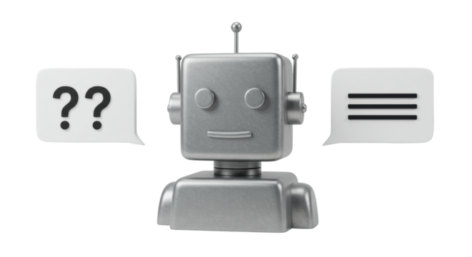 Isolated Retro Robot With Question And Answer Speech Bubbles