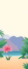Picturesque tropical beach flowers mountains