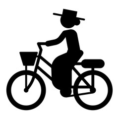 vintage-style silhouette icon of a girl with a bicycle