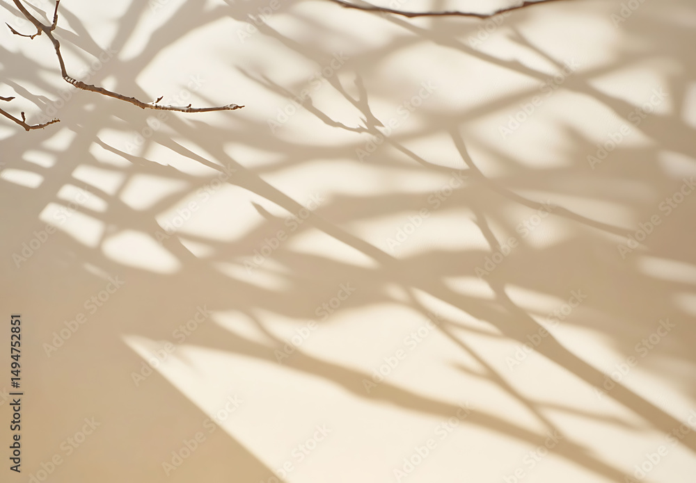 Poster abstract shadow of tree branches creating a geometric pattern on a beige wall in soft light for back