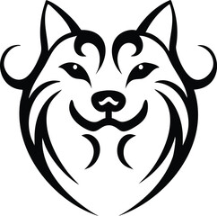 Stylized Dog Head Illustration, Abstract Design, Black on White Background, Minimalist Style Icon                                                     